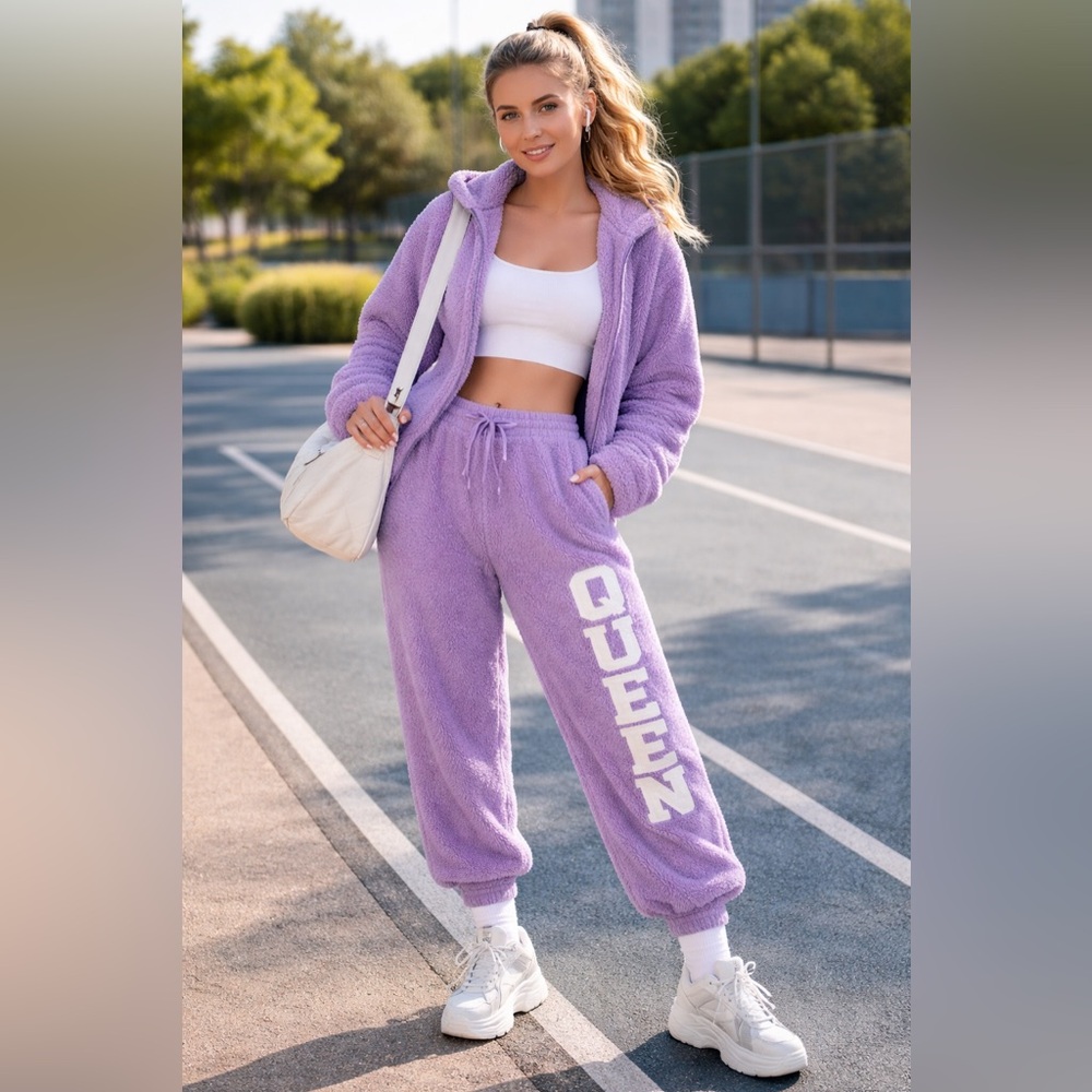 Purple Fleece Pants with Logo